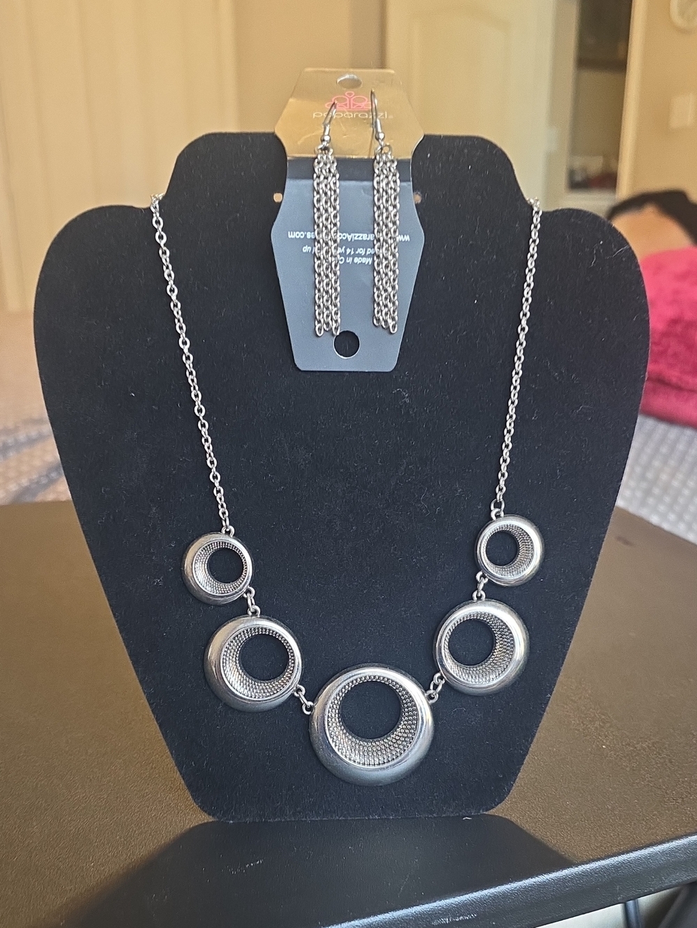 Silver Circle Statement Necklace and Earrings Set